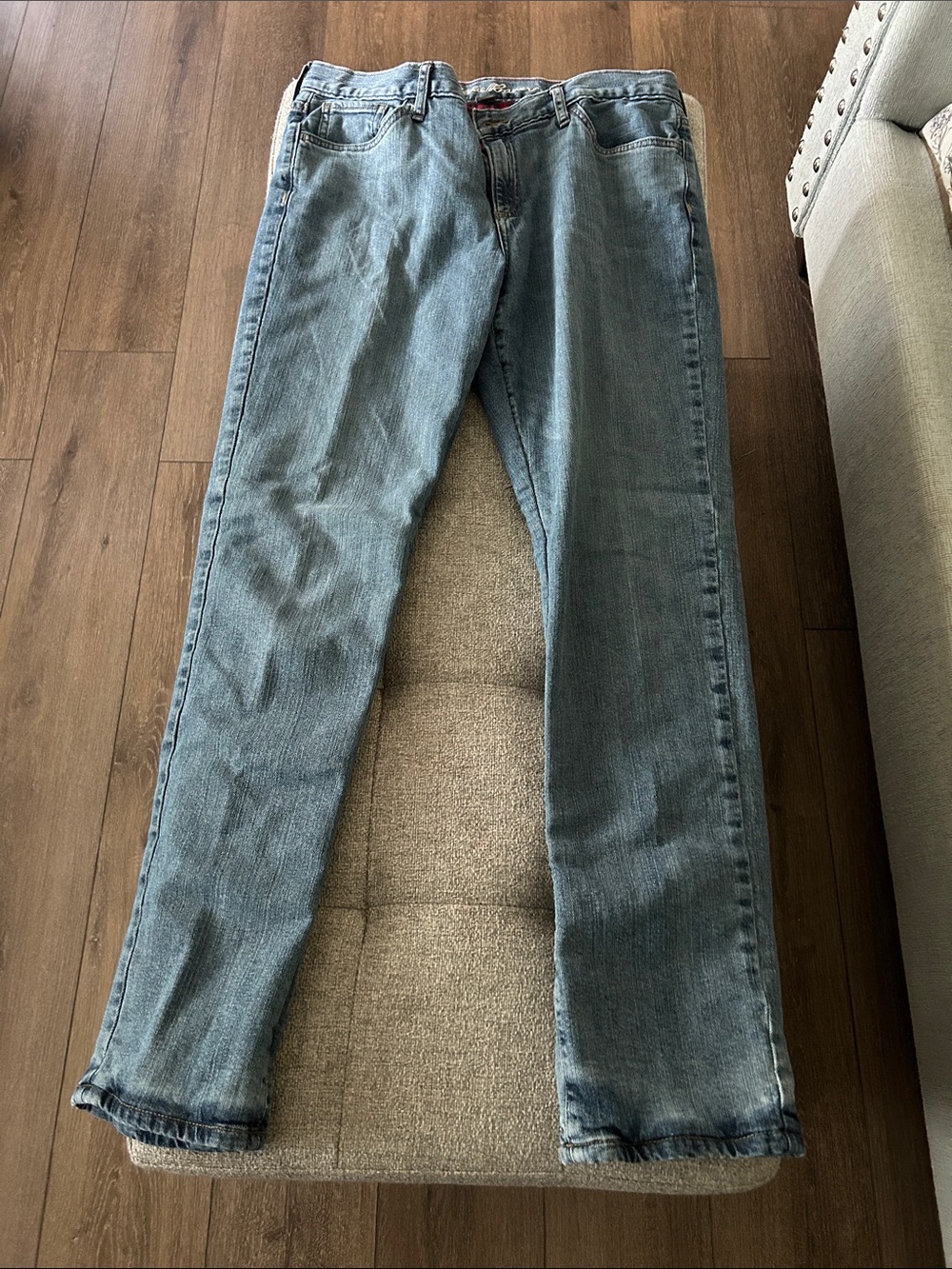Women’s Eddie Bauer Boyfriend Fit Flannel-Lined Light Blue Jeans